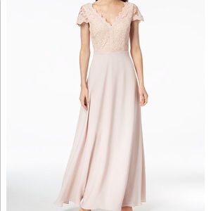 Calvin Klein V-Neck Lace & Chiffon Gown